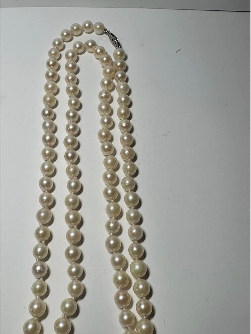 Vintage Akoya Pearls Necklace 30” Long 3.5-4 mm with 10k white Gold Clasp
